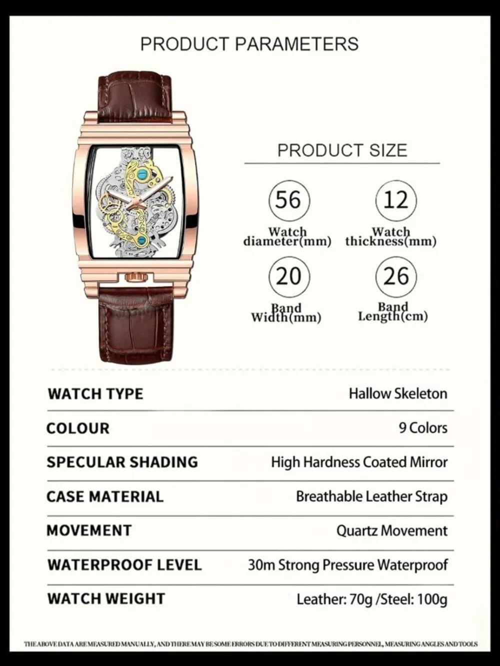 Luxury Hollow Skeleton Watch - Retro Gear Design, Large Dial, Leather & Steel